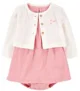 Carter's Set 2 piese Solid Pink-Ivory - Rochita si cardigan foto