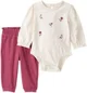 Carter's Set 2 piese cu broderie Floral Pink - body si pantaloni foto