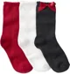 Carter's Set 3 perechi de sosete Christmas Bow-Blk-Wht-Red Crew foto