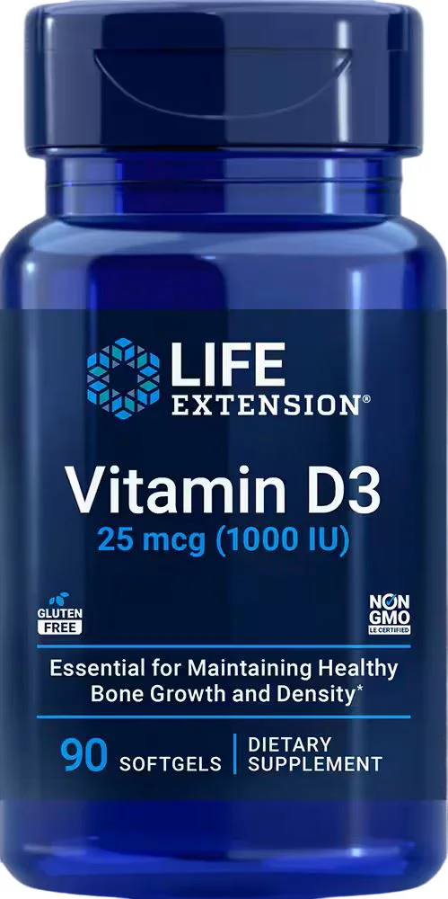 image for Пищевая добавка Life Extension Vitamina D-3 25 mcg 1000 IU, 90 капсул foto