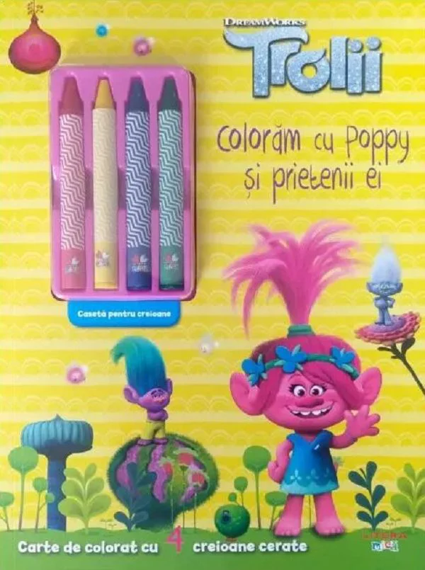 image for Trolii. Coloram cu Poppy si prietenii ei. Carte de colorat cu 4 creioane cerate foto