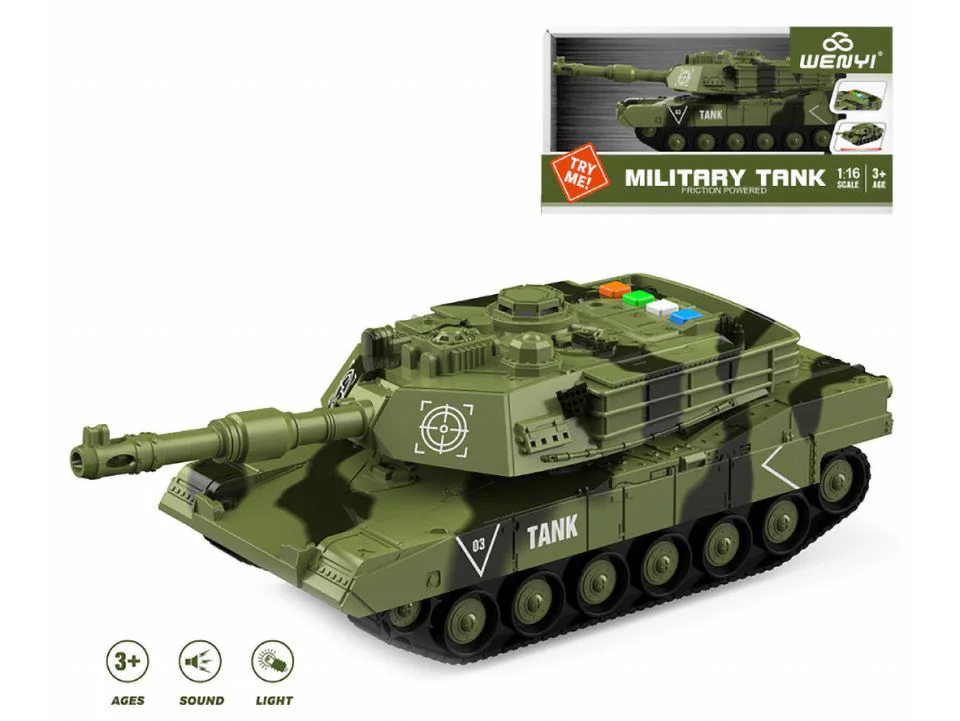 image for Tanc militar cu inertie Wenyi camuflaj verde cu lumina si sunet, 1:16 foto