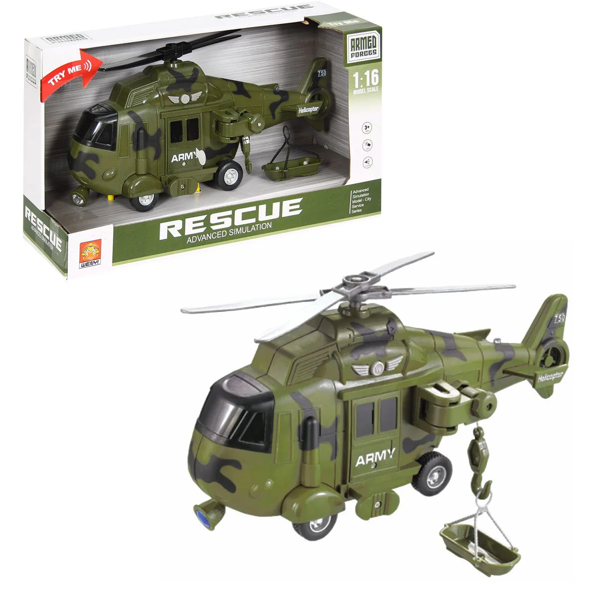 image for Elicopter militar de salvare cu inertie Wenyi cu lumina si sunet, 1:16 foto