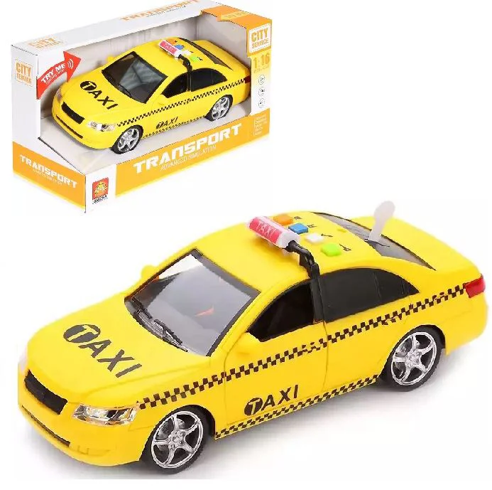 image for Masina cu inertie Wenyi Taxi cu lumina, sunet si usi mobile, 1:16 foto