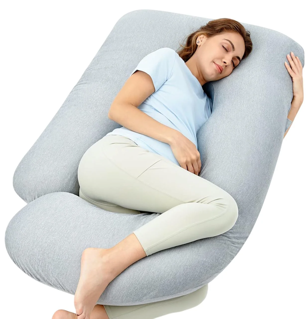 Подушка для беременных в форме U Momcozy Cooling Fabric Light Grey foto