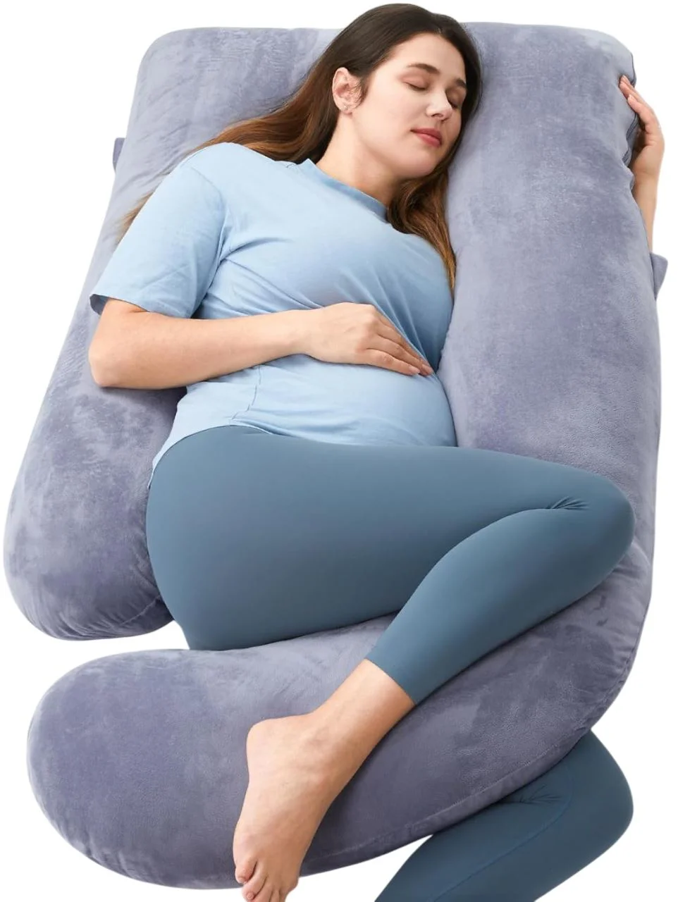 Perna pentru gravide in forma de U Momcozy Velvet Dark Grey foto