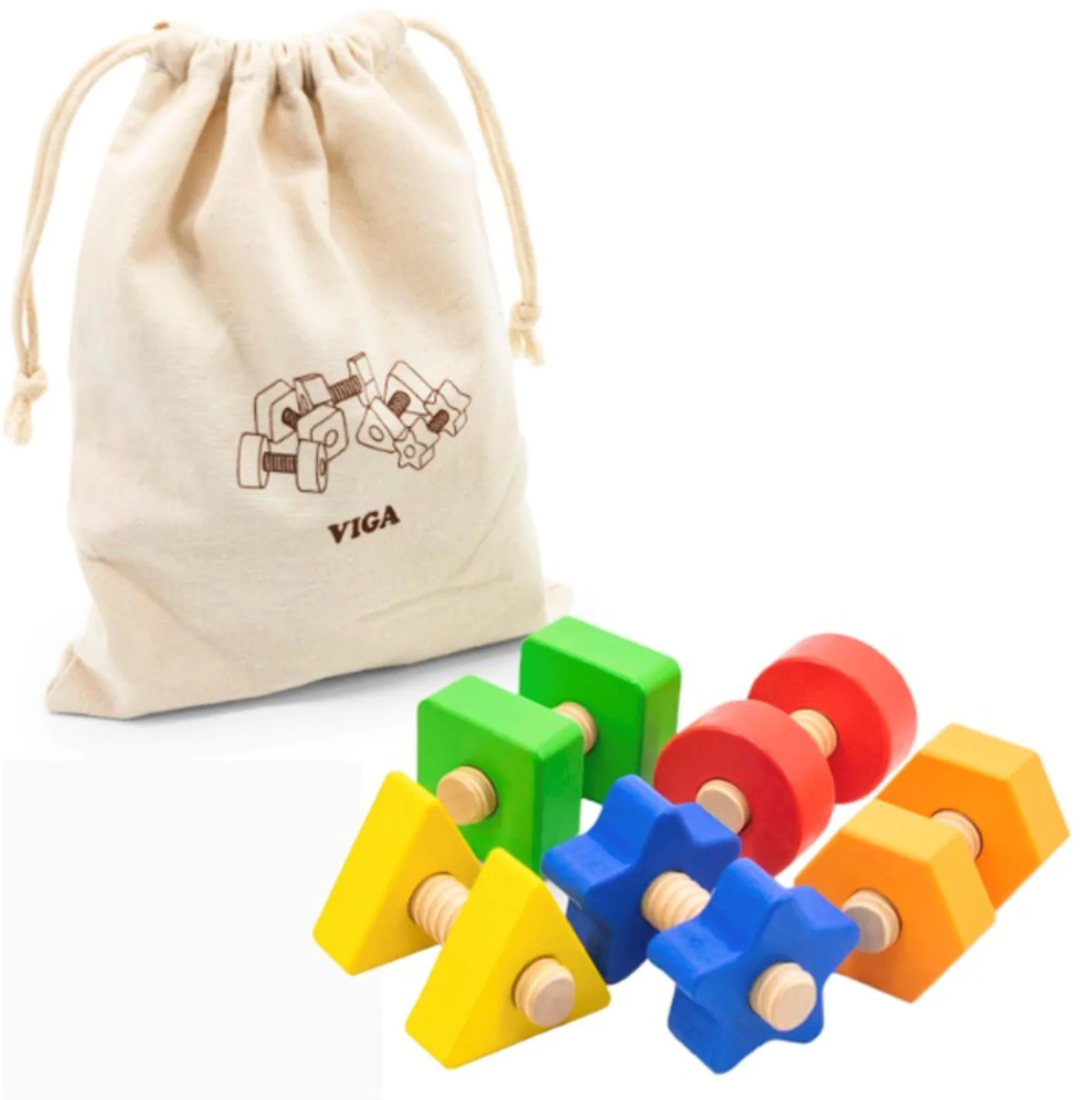 Set de constructie din lemn Viga Toys Suruburi si piulite, 40 el. foto