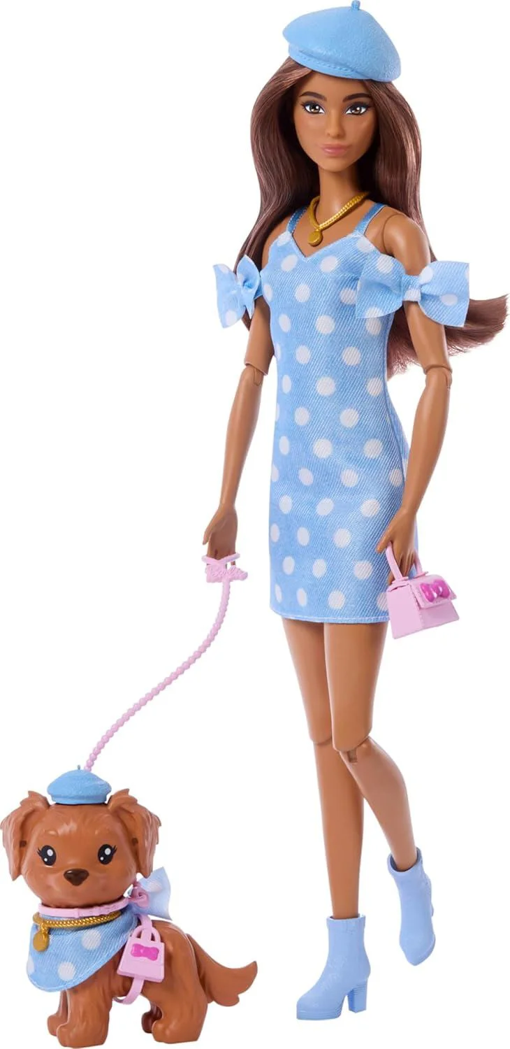 Papusa Barbie Twinning Looks, bruneta cu catelus foto