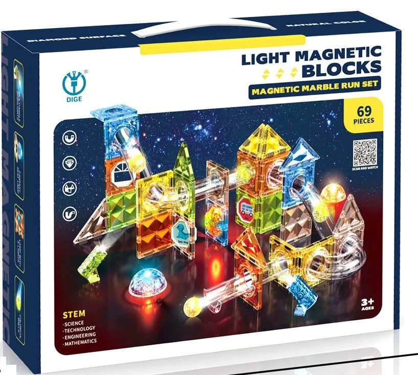 image for Set de constructie magnetic cu lumini si traseu cu bile, 69 el. foto