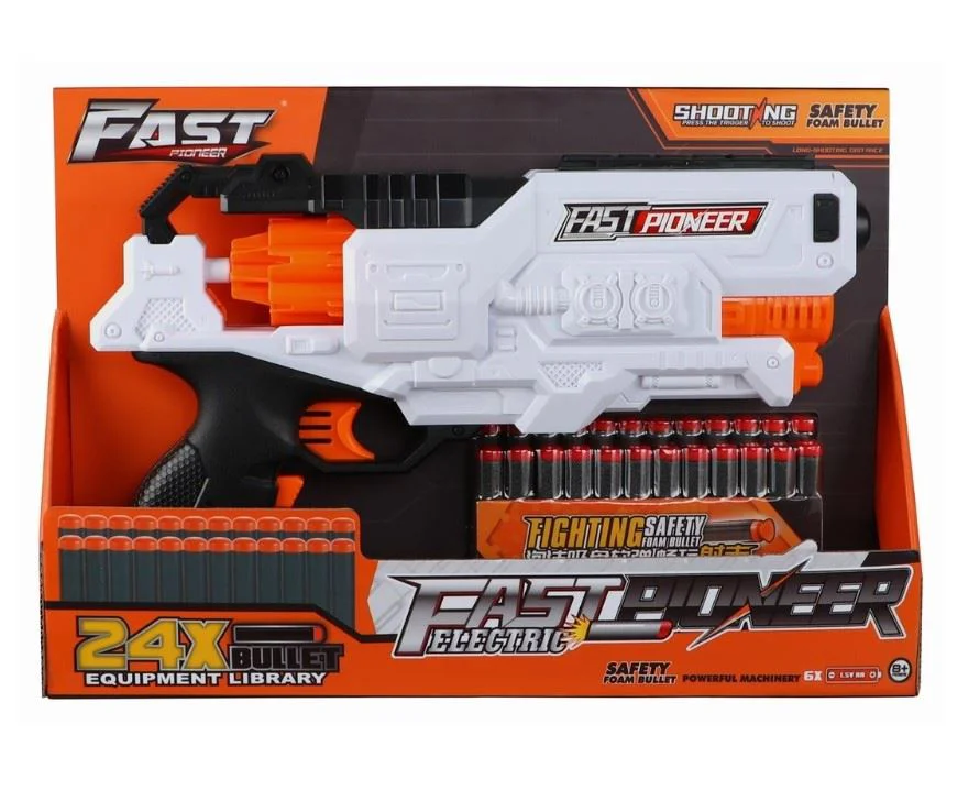 Pistol de jucarie electric Fast Pioneer cu gloante din spuma, cilindru rotativ, 24 proiectile foto