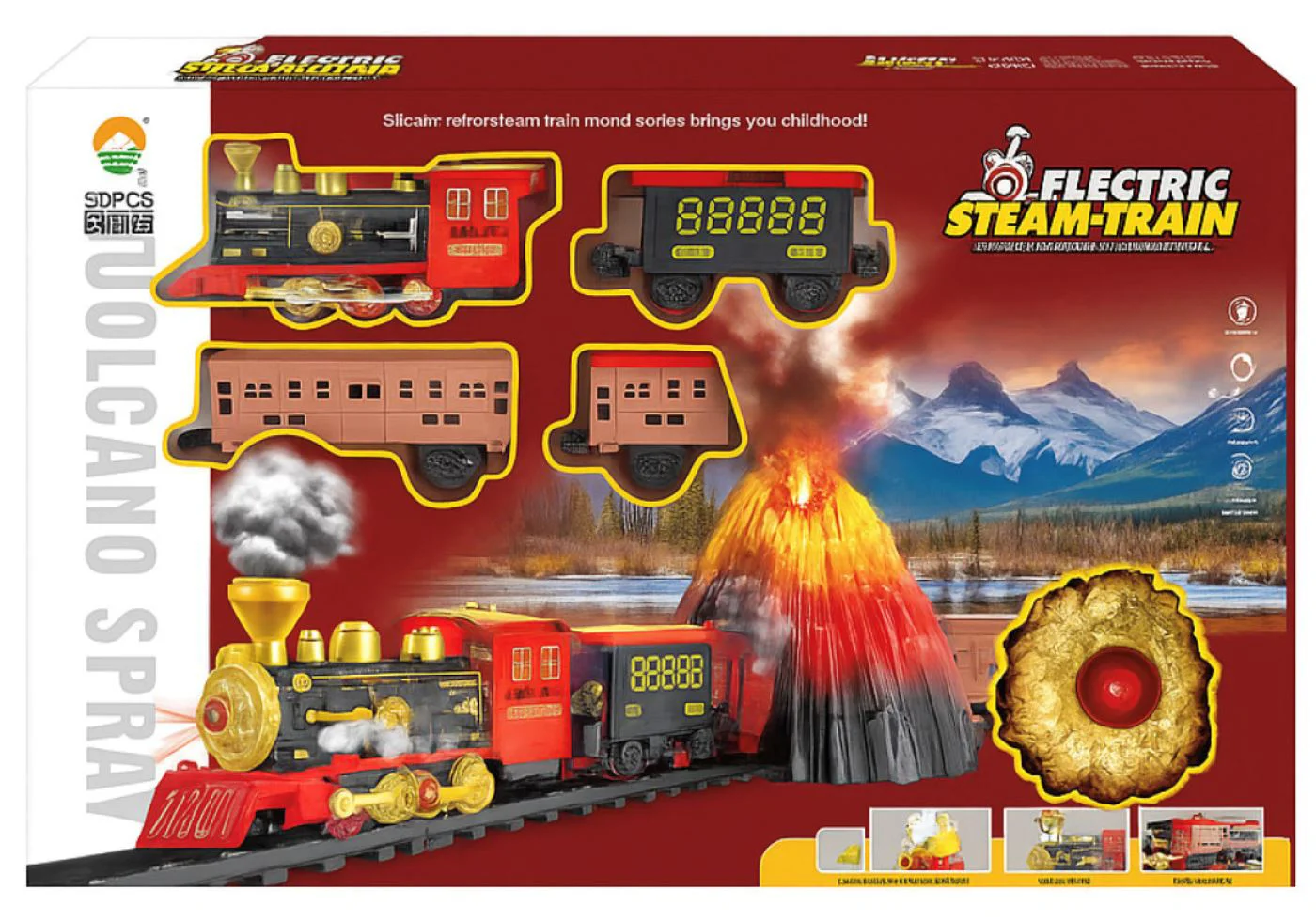 image for Set de joaca Xiong Xian Tren cu cale ferata Vulcan, 3 vagoane, sunete, lumini, efecte fum foto