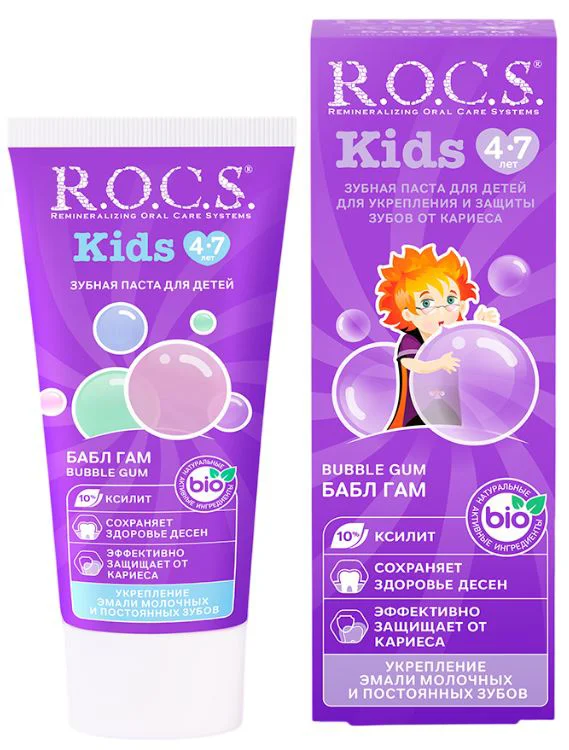 image for Детская зубная паста ROCS Bubble Gum (4-7 лет), 45 г foto