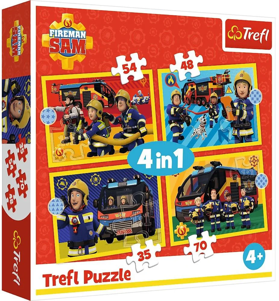 Puzzle Trefl 4 in 1 Firefighter on call Fireman Sam foto