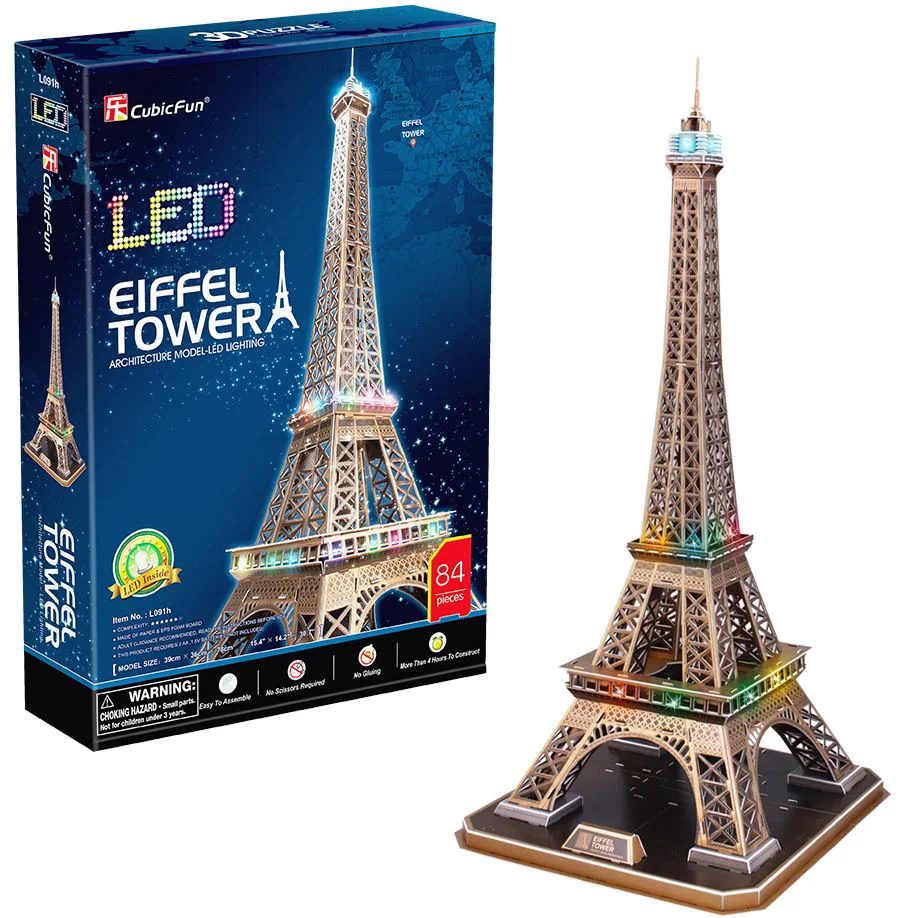 image for 3D LED пазл CubicFun "Эйфелева башня", 82 эл. foto