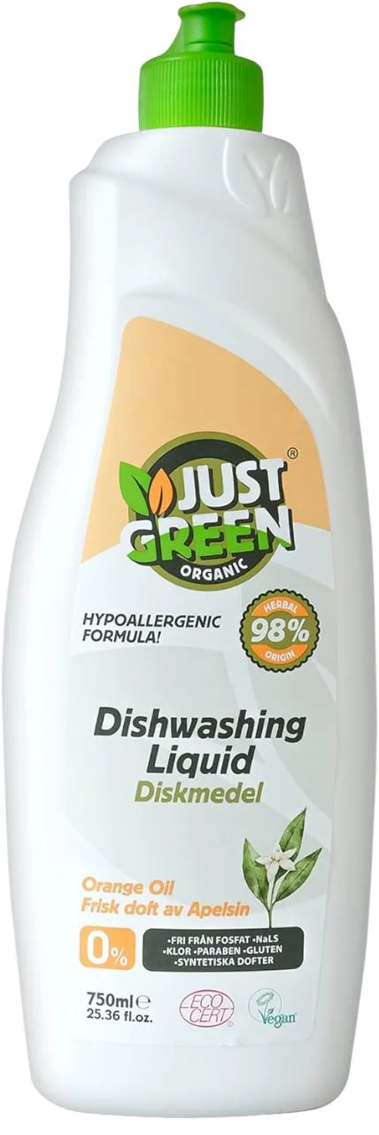 image for Detergent de vase cu ulei de portocala Just Green Organic, 750 ml foto