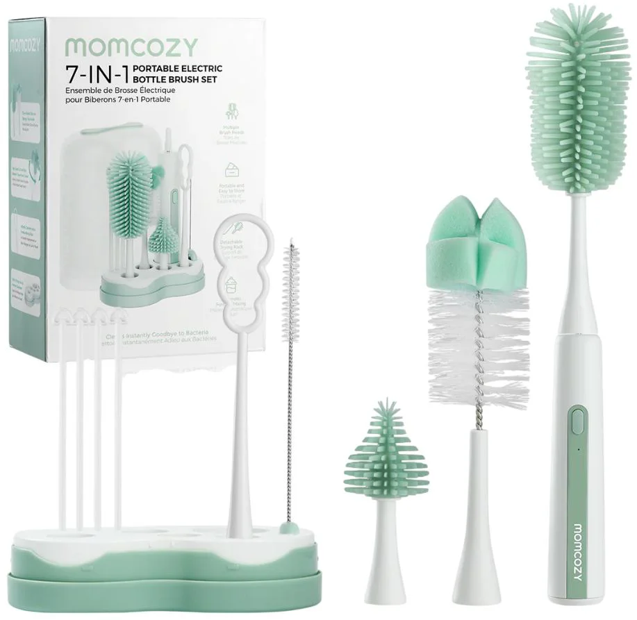image for Набор для чистки бутылочек 7 в 1 с электрической щёткой Momcozy Green foto