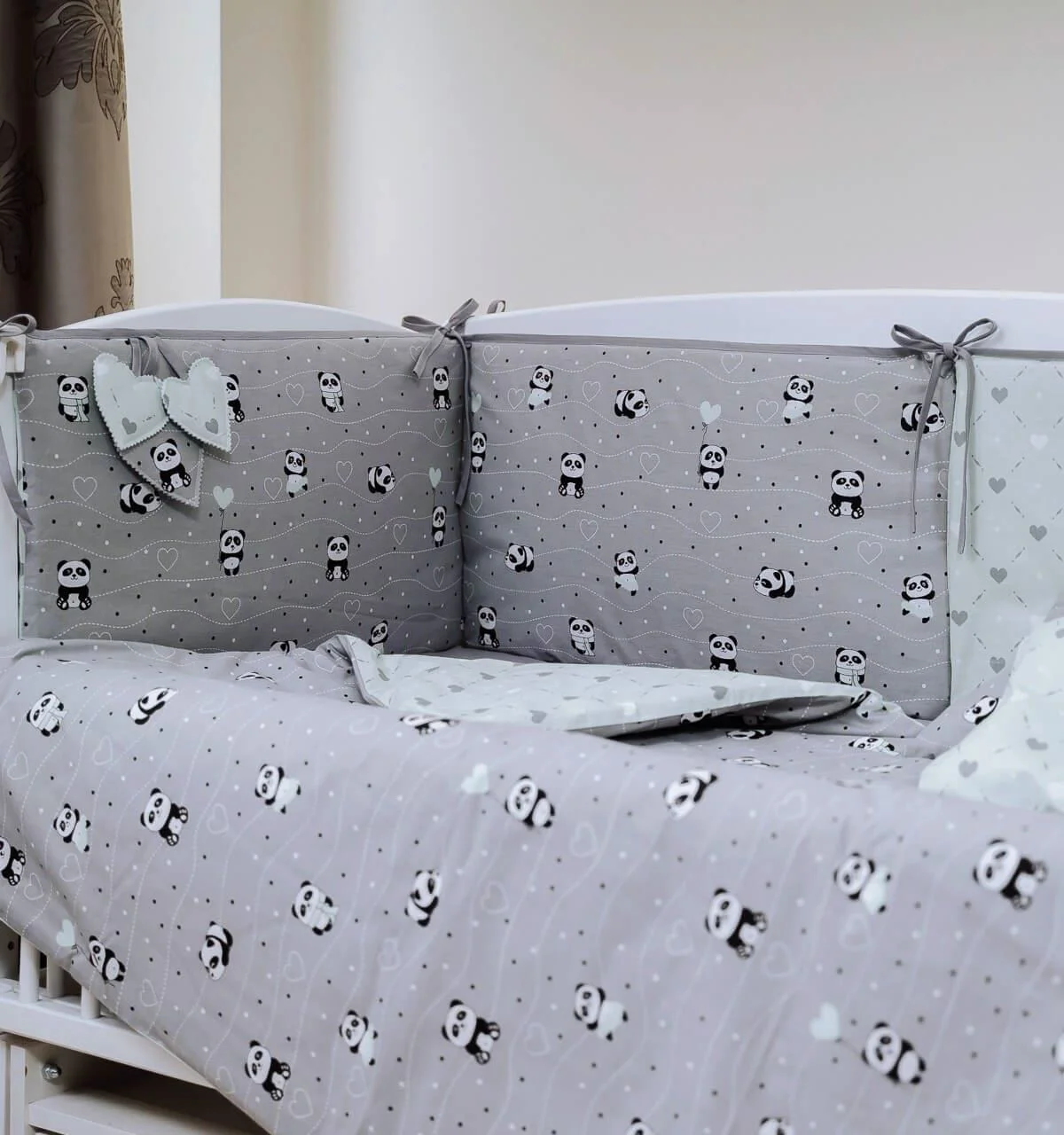 Постельное бельё для кроватки PernaMea Baby Panda Бирюзовое, 8 предметов, 120x60 см foto