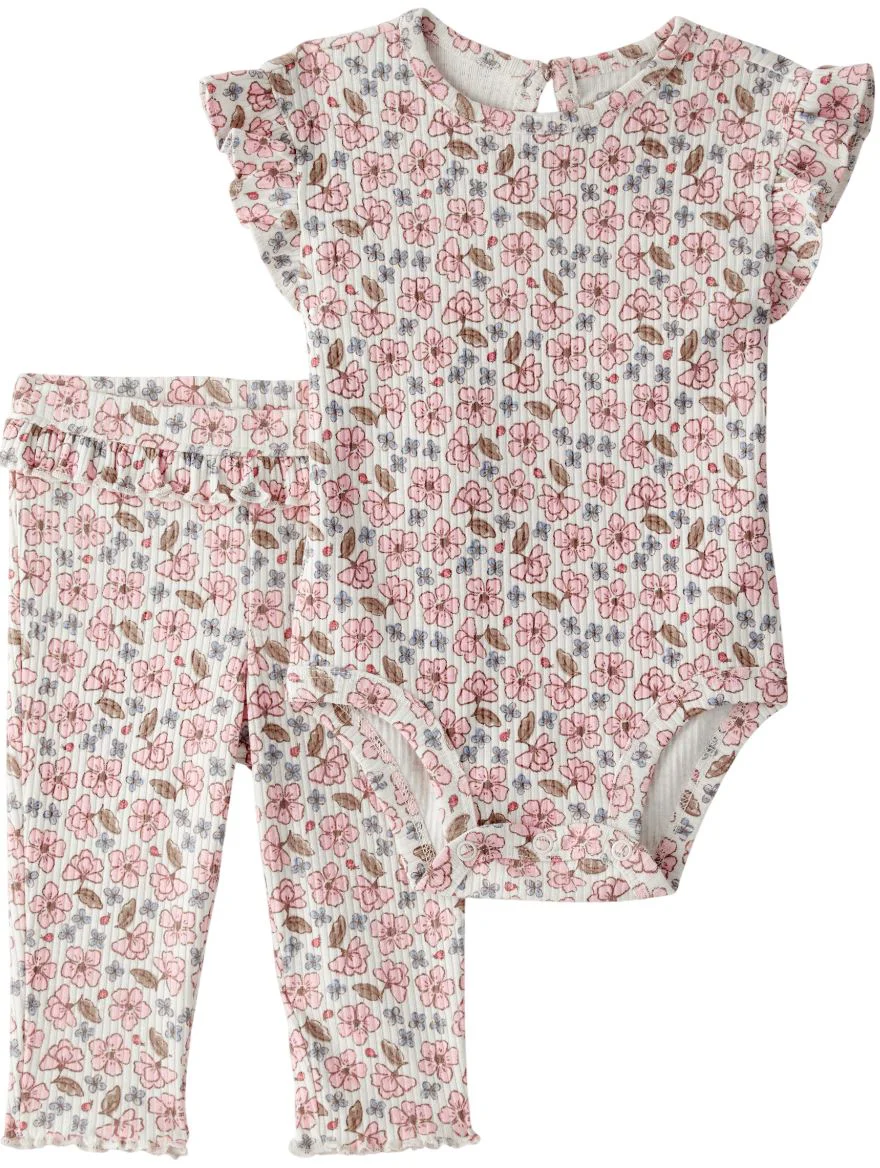 Carter's Set 2 piese Floral Drop Needle - body si pantaloni foto