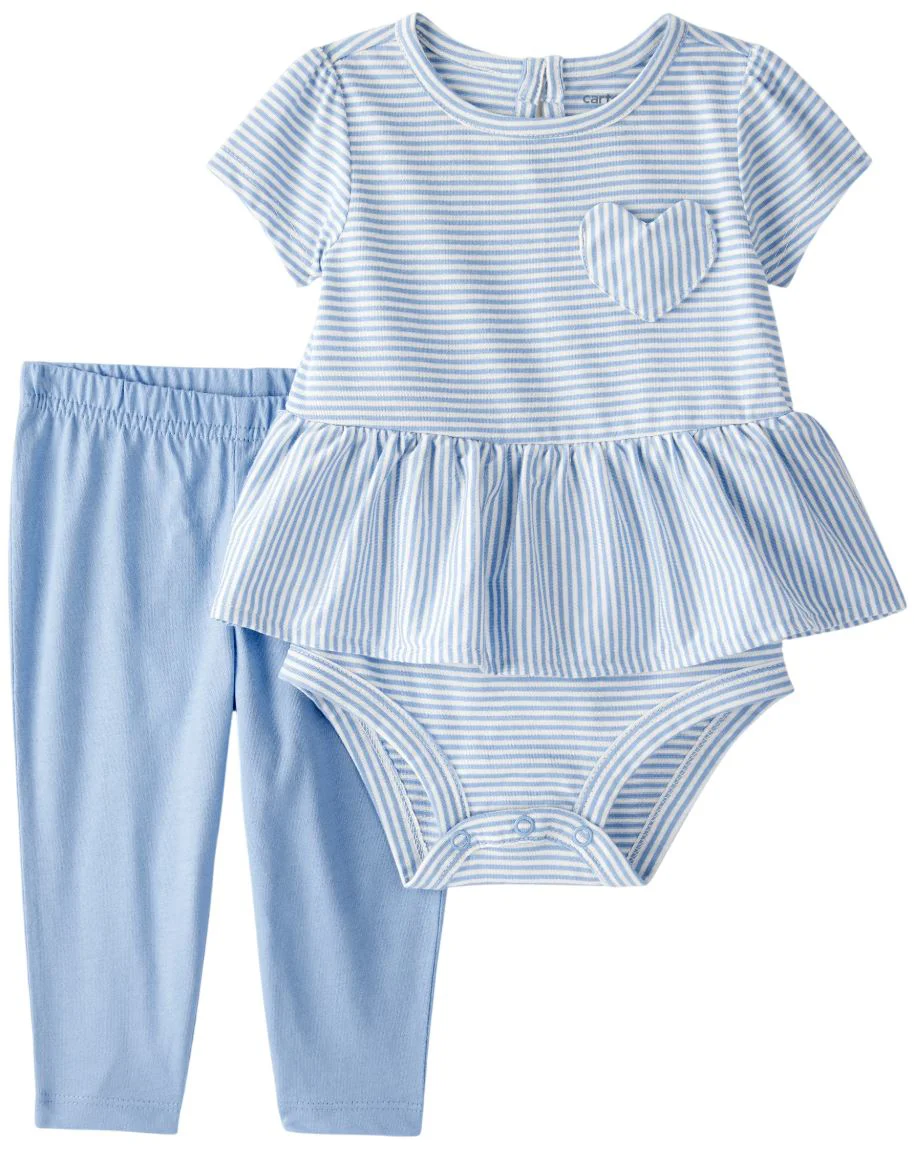 Carter's Set 2 piese Blue Stripe Heart - body si pantaloni din bumbac foto