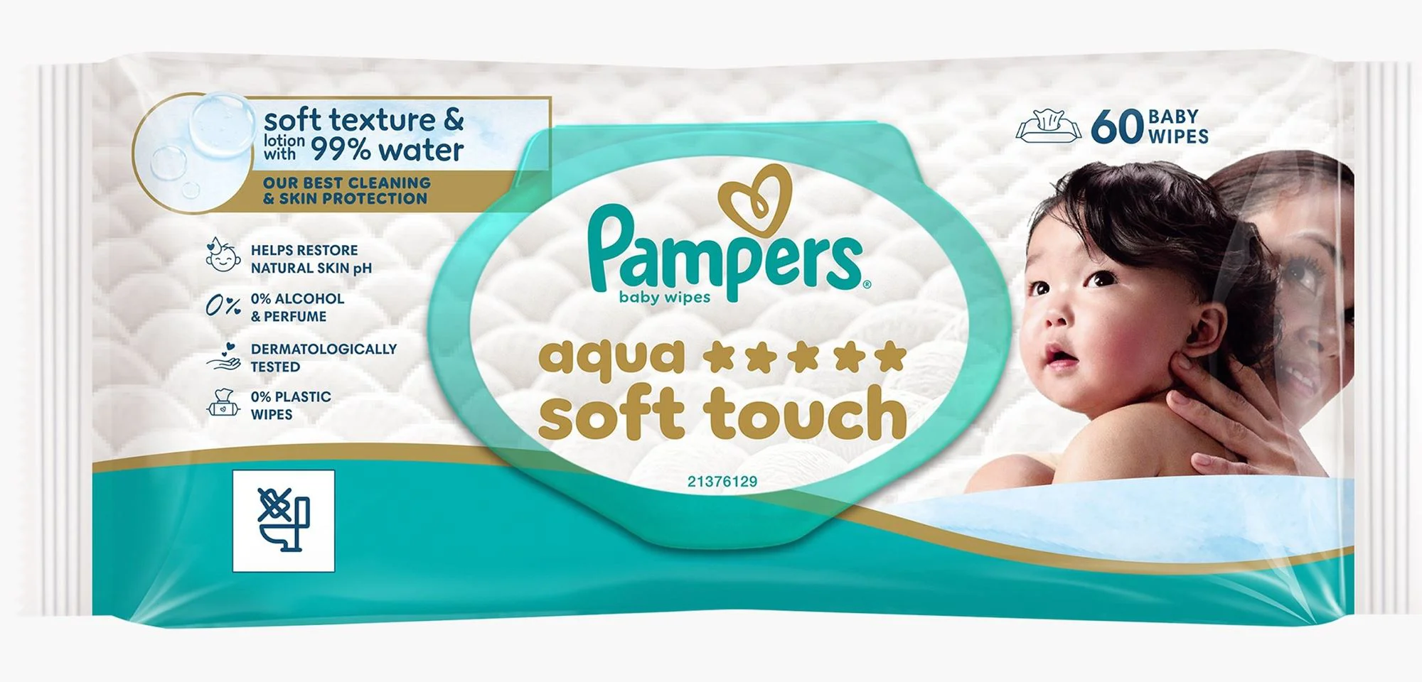 image for Влажные салфетки Pampers Aqua Soft Touch, 60 шт. foto