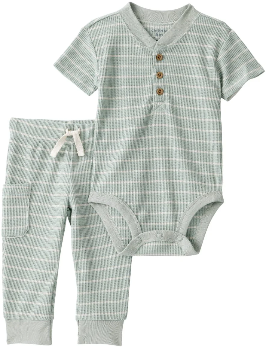 Carter's Set 2 piese Green Stripe Thermal - body si pantaloni foto