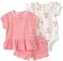 Carter's Set 3 piese Pink Stripes Ice Cream - tricou, body si pantaloni scurti foto