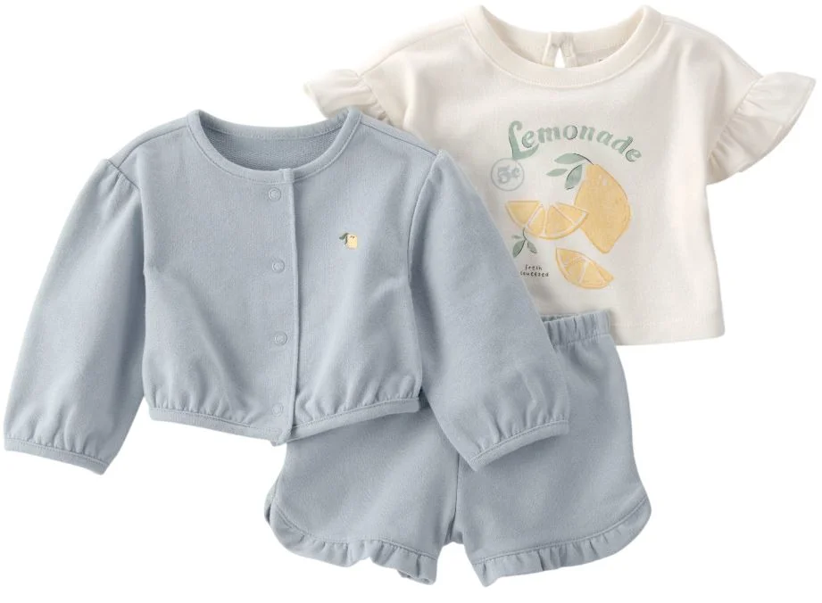 image for Carter's Set 3 piese Blue Lemonade Graphic - tricou, cardigan si pantaloni scurti foto