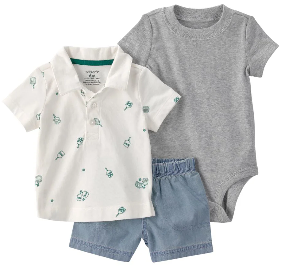 Carter's Set 3 piese Pickleball Chambray - tricou, body si pantaloni scurti din bumbac foto