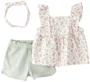 Carter's Set 3 piese Green Floral - bentita, top cu volane si pantaloni scurti foto