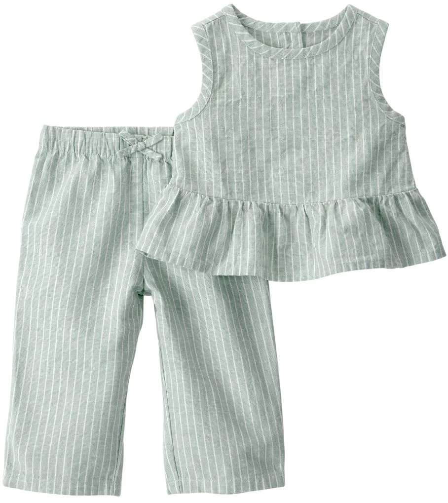 image for Carter's Set 2 piese Green Striped Faux Linen - top fara maneci si pantaloni foto