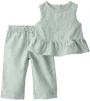 Carter's Set 2 piese Green Striped Faux Linen - top fara maneci si pantaloni foto