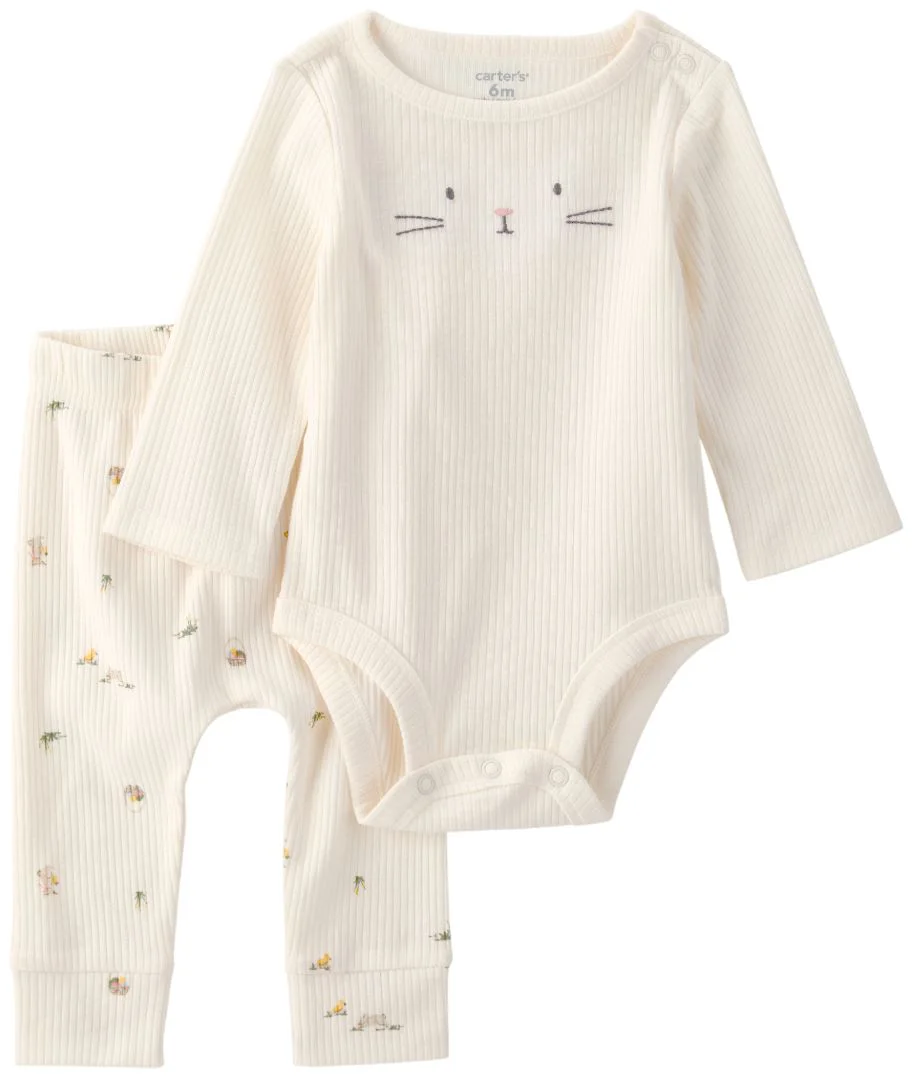 image for Carter's Set 2 piese Easter Bunny Face - body cu maneca lunga si pantaloni foto
