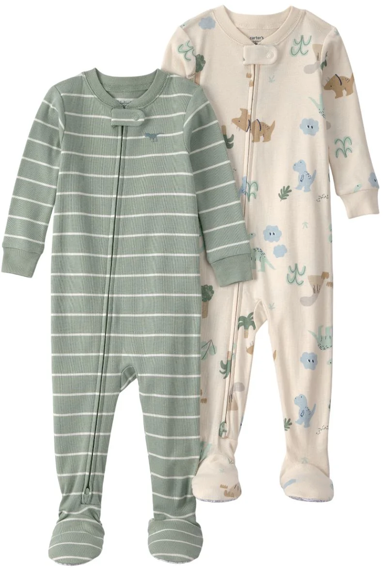 image for Carter's Set 2 pijamale din bumbac Green Dino Stripe foto