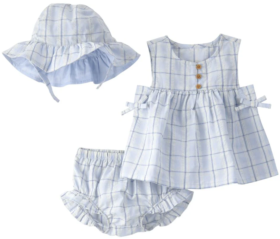 image for Carter's Set 3 piese Blue Gingham - palarie, top fara maneci si pantaloni scurti foto