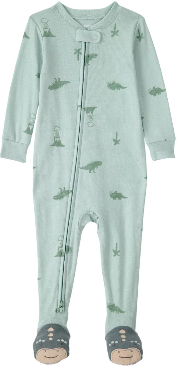 Carter's Pijama din bumbac cu botosei Green Dino Feet foto