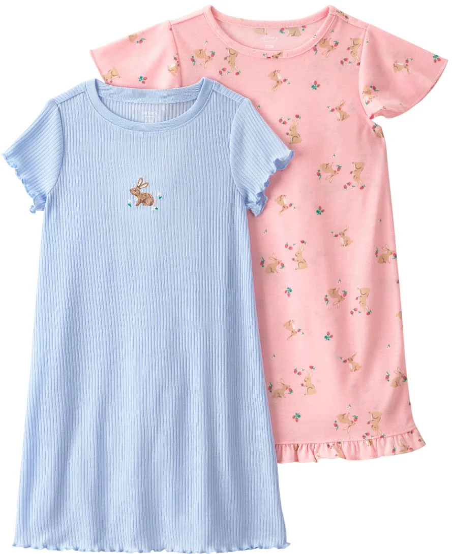 image for Carter's Set 2 pijamale tip camasa de noapte Pink-Blue Bunny Gown foto