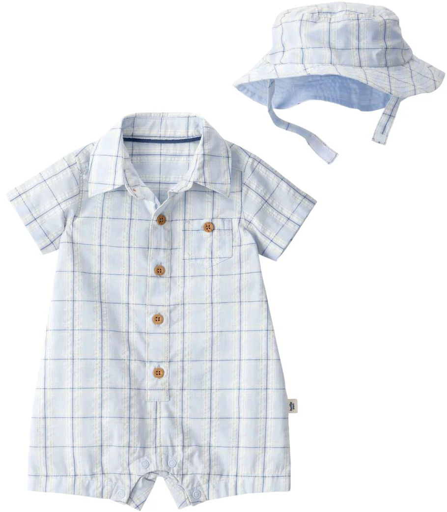 image for Carter's Set 2 piese Blue Gingham - palarie si salopeta scurta foto