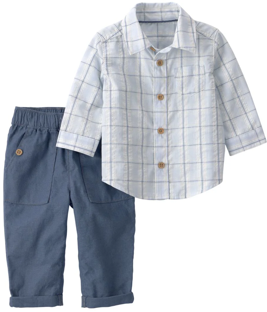image for Carter's Set 2 piese Blue Gingham - camasa si pantaloni foto