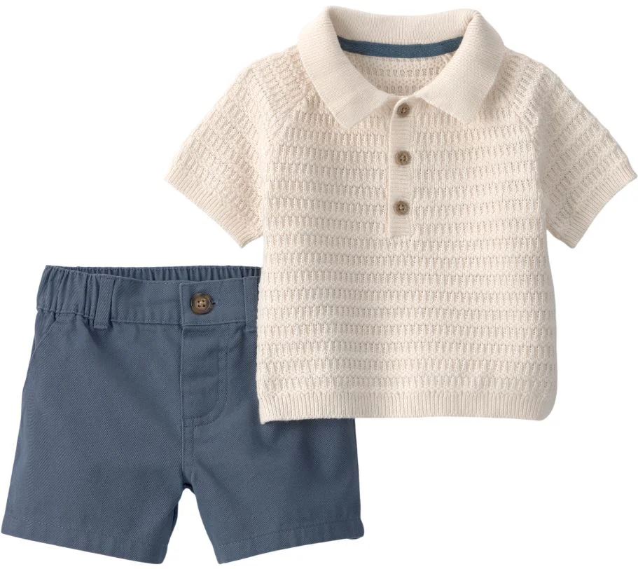 image for Carter's Set 2 piese Ivory Solid Collar - tricou si pantaloni scurti din bumbac foto