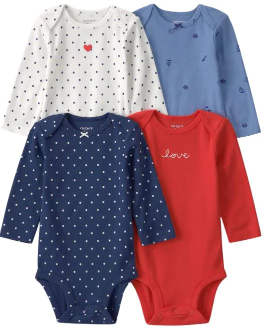 image for Carter's Set 4 body cu maneca lunga Sea Dot Heart foto
