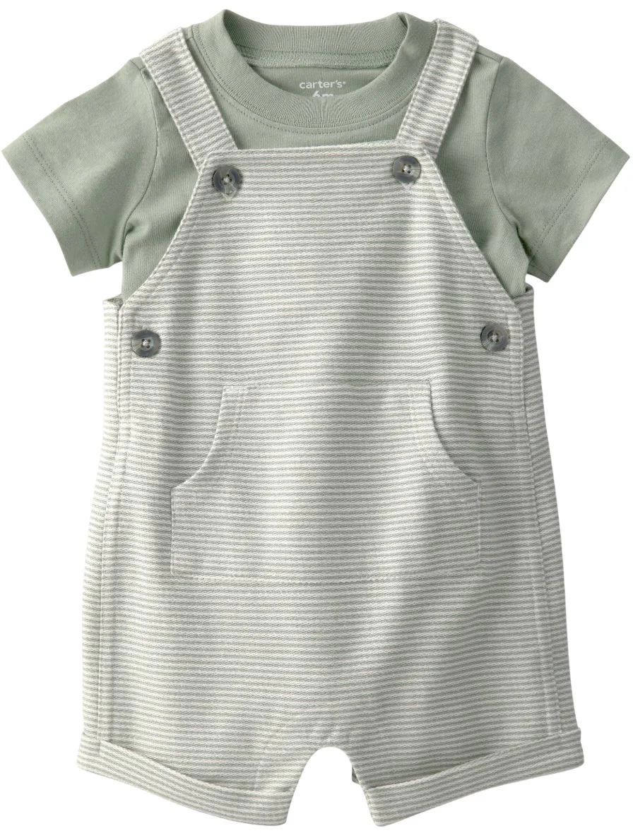 image for Carter's Set 2 piese Green Stripe - tricou si salopeta foto