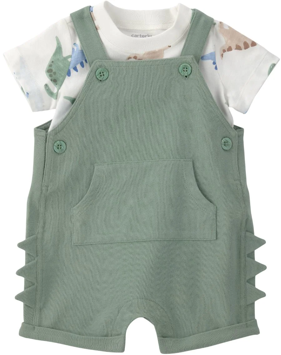 Carter's Set 2 piese Green Dino - tricou si salopeta foto