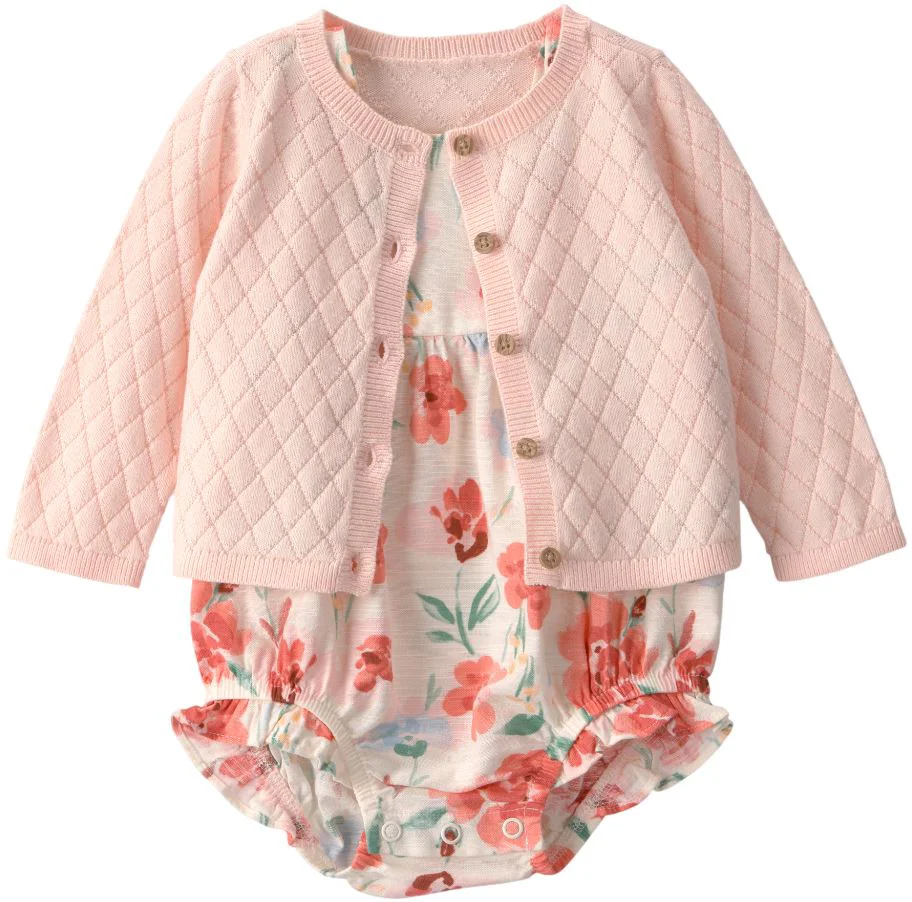 Carter's Set 2 piese Pink Floral - cardigan si salopeta scurta foto