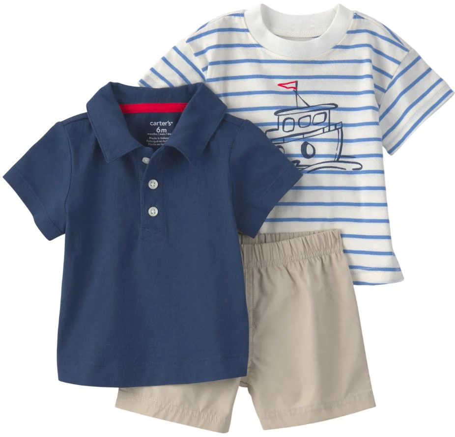 image for Carter's Set 3 piese Modern Mariner Graphic - 2 tricouri si pantaloni scurti foto