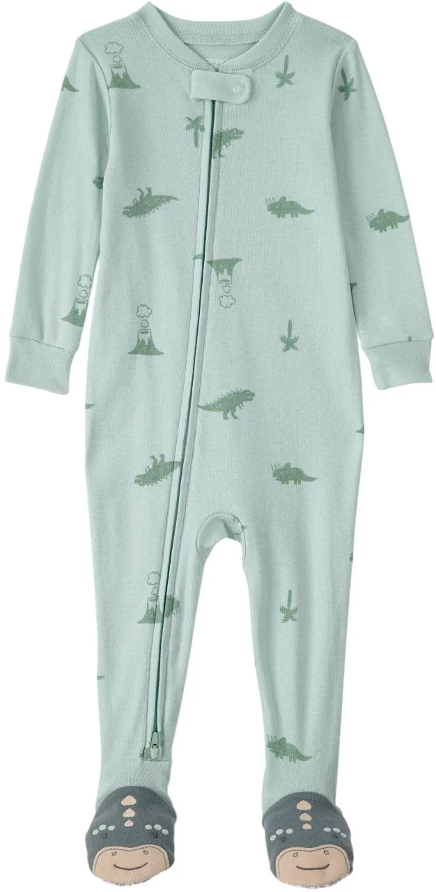 Carter's Pijama din bumbac cu botosei Green Dino Feet foto