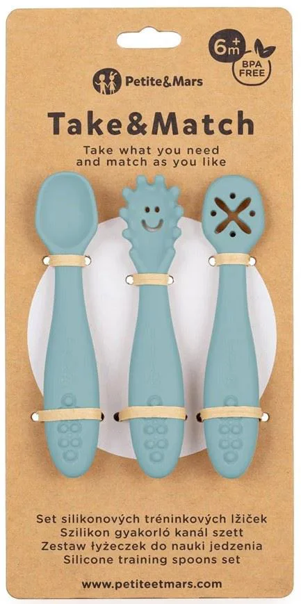 image for Set 3 lingurite din silicon pentru antrenament Petite&Mars Take&Match Frosted Sky foto