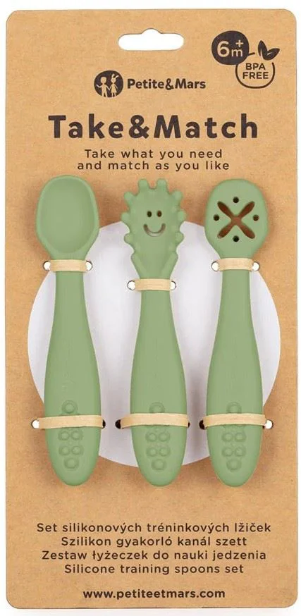 image for Set 3 lingurite din silicon pentru antrenament Petite&Mars Take&Match Sweet Pea foto