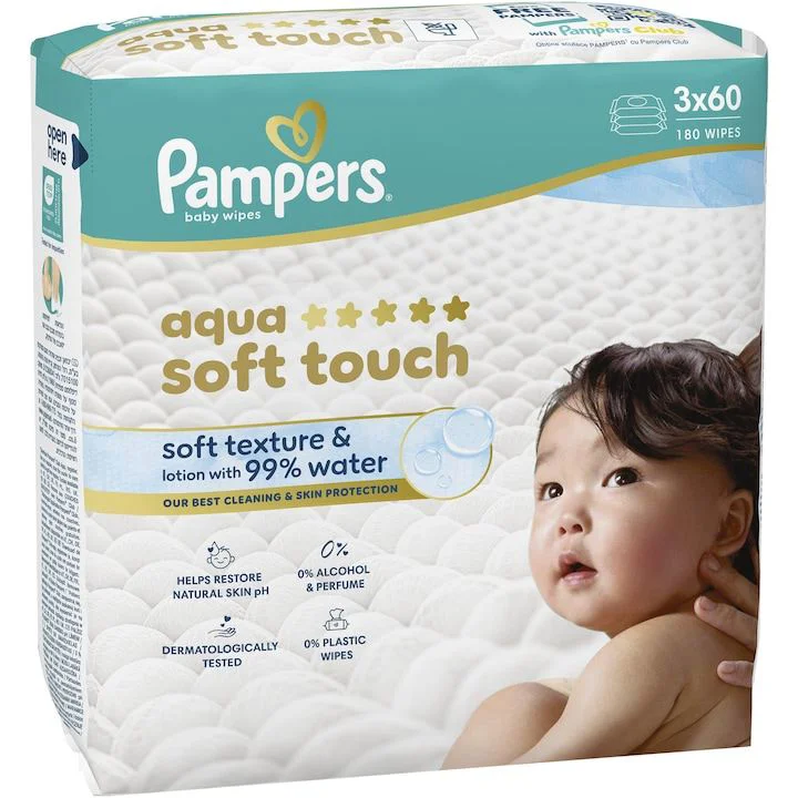 image for Влажные салфетки Pampers Aqua Soft Touch, 3x60 шт. foto
