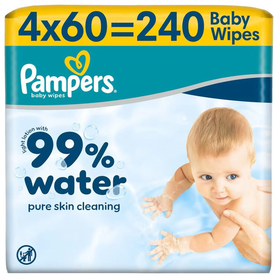 Влажные салфетки Pampers Wipes Water, 4x60 шт. foto