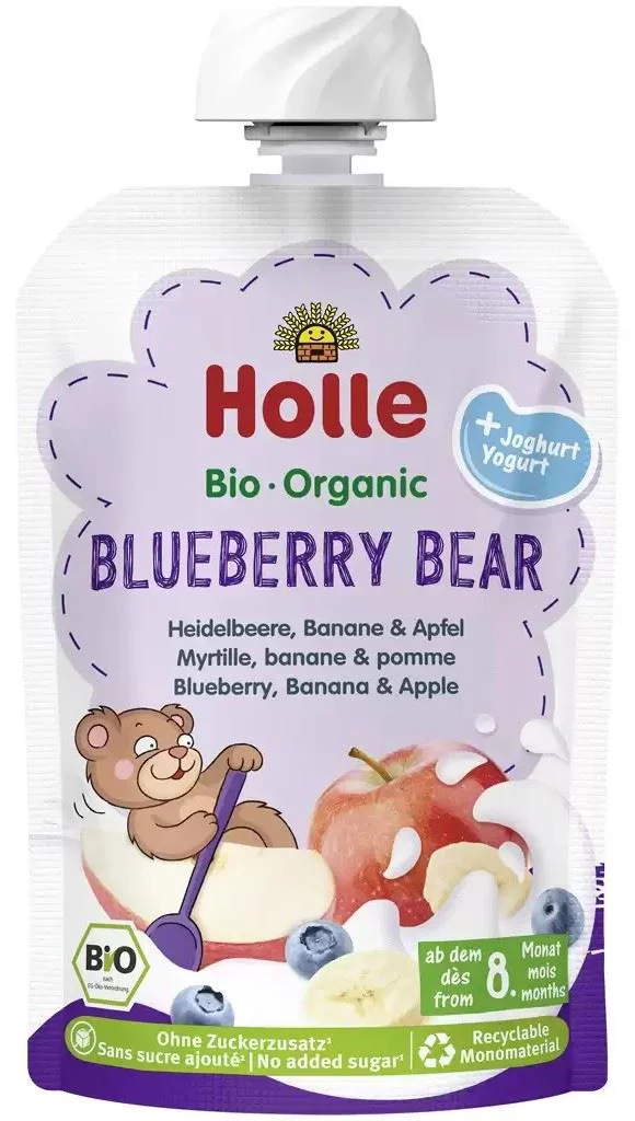 image for Пюре Holle Blueberry Bear из яблок, бананов и черники с йогуртом (8+ мес.), 100 г foto